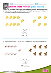 Addition word problems sums to 20